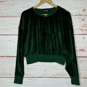 NWT Suzie Suzi Kondi Front Pleat Velour Sweatshirt in Bottle Green Sz XS